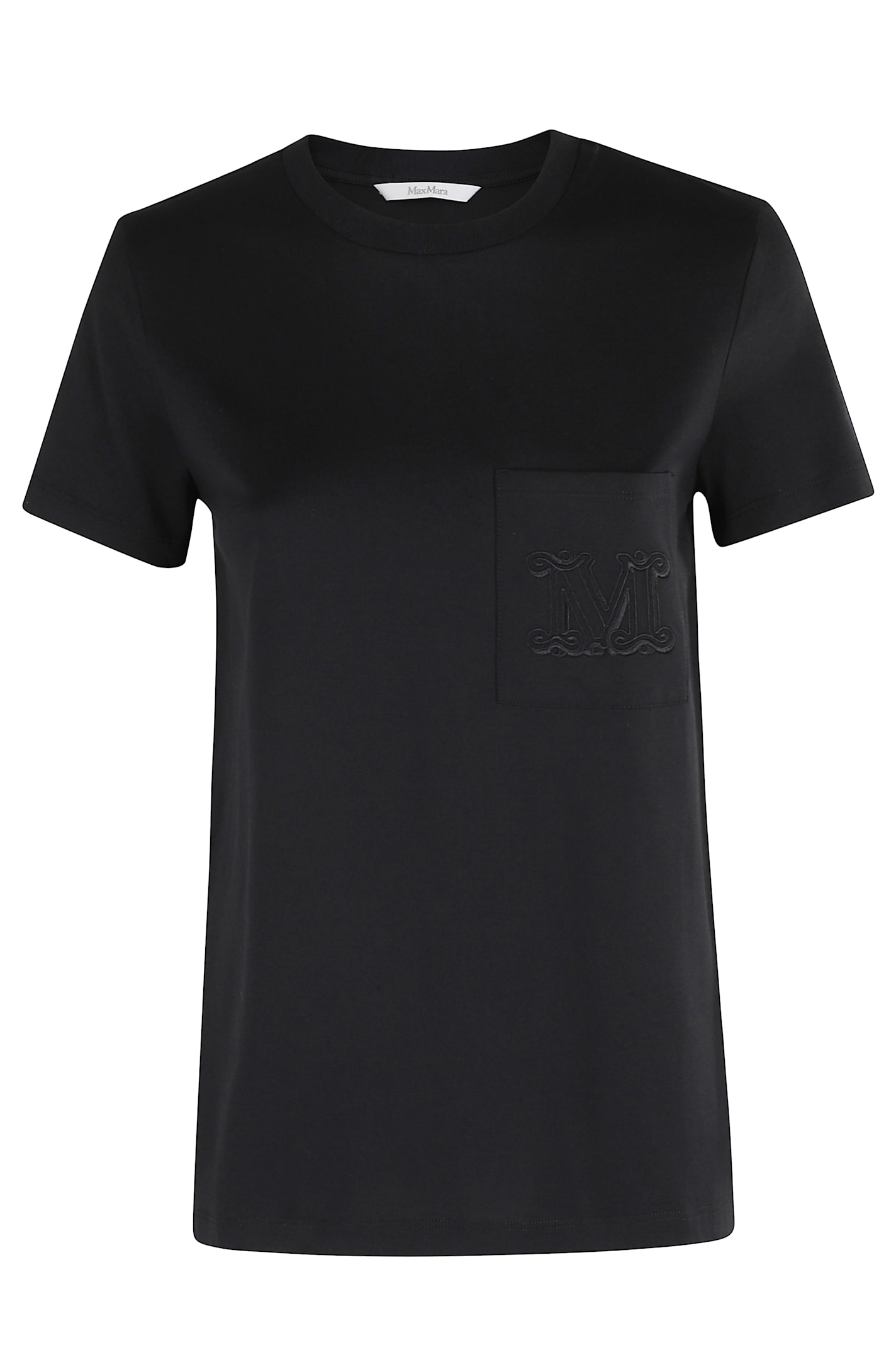 Max Mara Crew Neck Short Sleeve Top With Pocket In Black