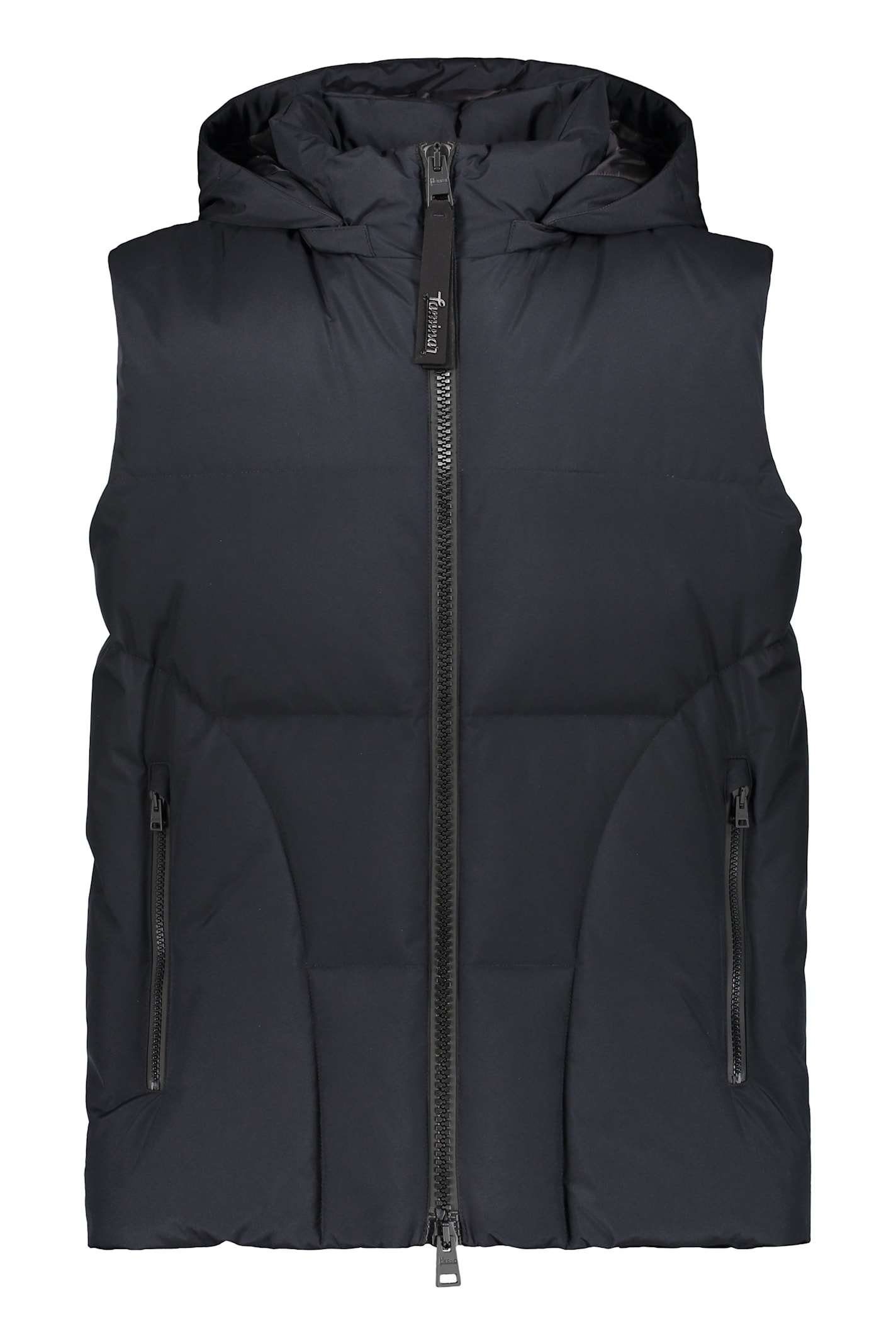 Herno Hooded Full-zip Down Vest In Black