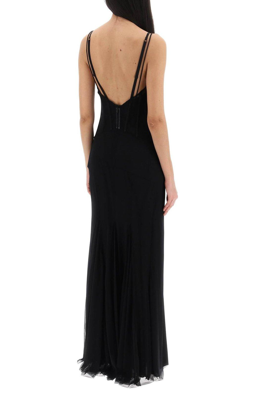 Shop Dolce & Gabbana V-neck Tulle Maxi Dress In Nero (black)