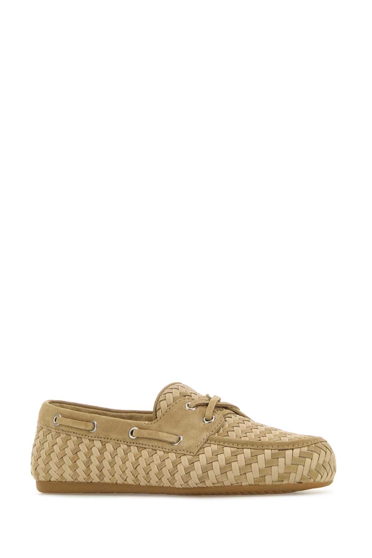 Miu Miu Suede Loafers Eyelet Detailing Moc Toe In Ecru
