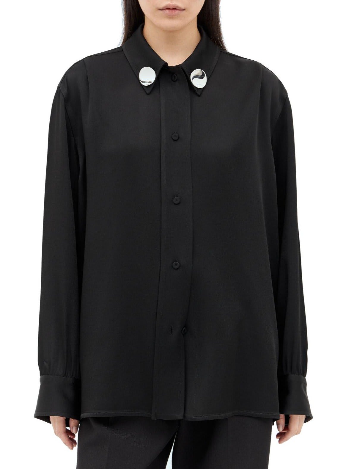 Shop Jil Sander Detachable Jewel Clip Detailed Satin Shirt In Black