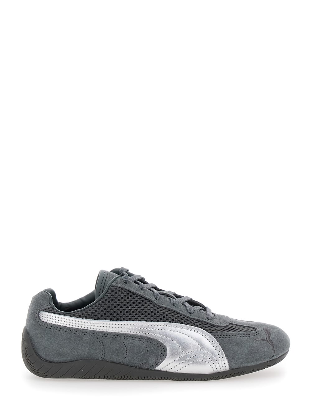 speedcat Grey Low Top Sneakers With Logo Patch On The Tongue And Formstrip Logo Detail On The Sidei N Leather And Mesh Unisex