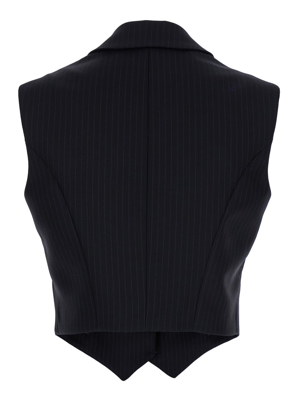 Shop Alexander Mcqueen Navy Blue Double Layer Vest With Peak Revers In Pinstripe Wool Woman