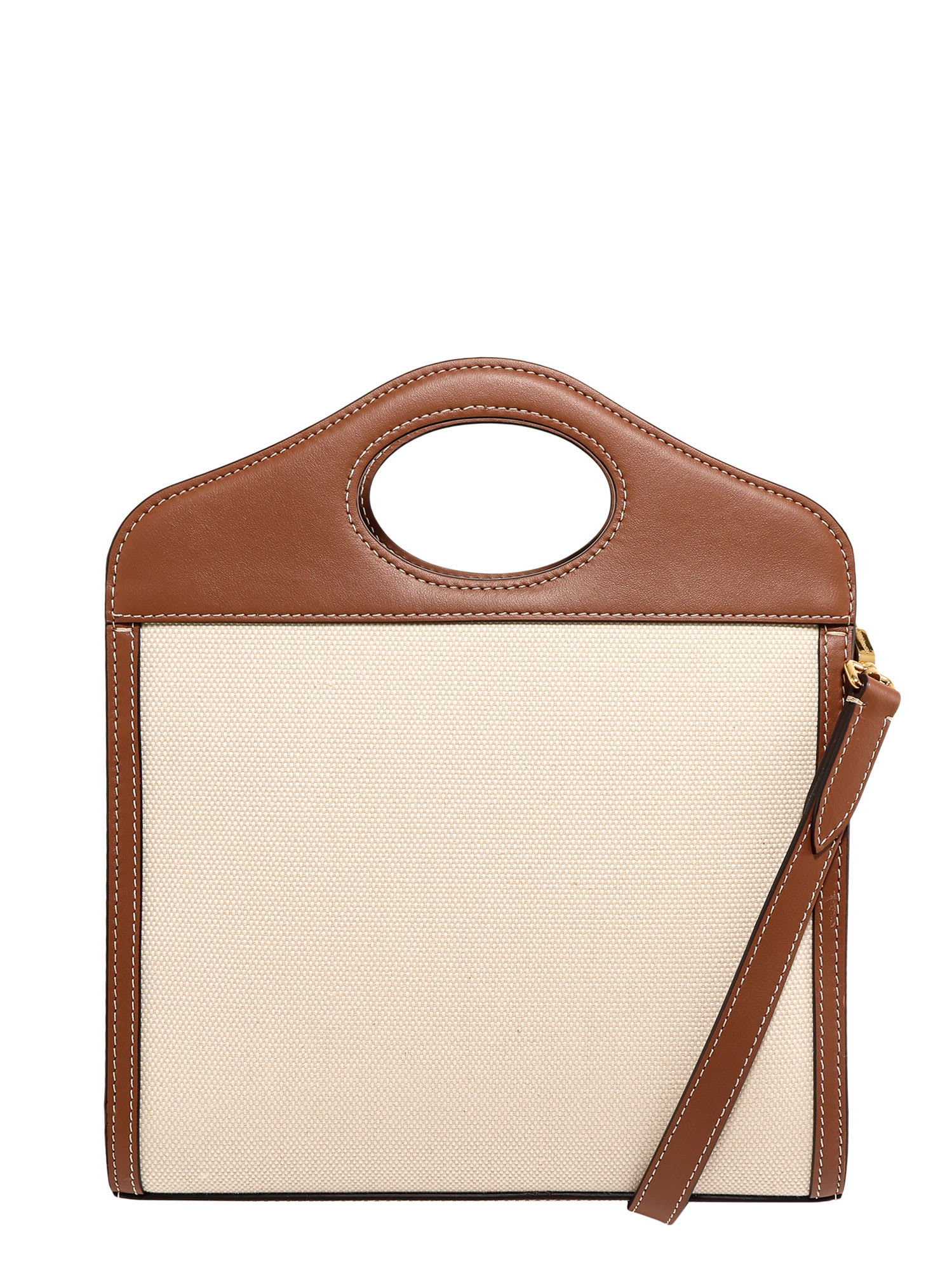 Shop Burberry Pocket Handbag In Leather Brown