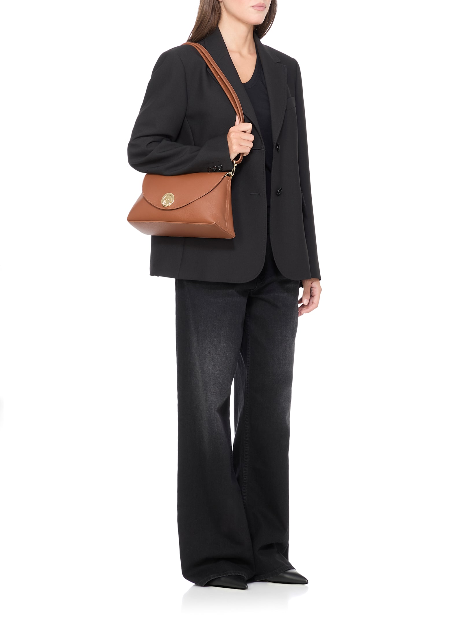 Coccinelle Curved Top Handbag With Circular Detail And Detachable Shoulder Strap In Brown