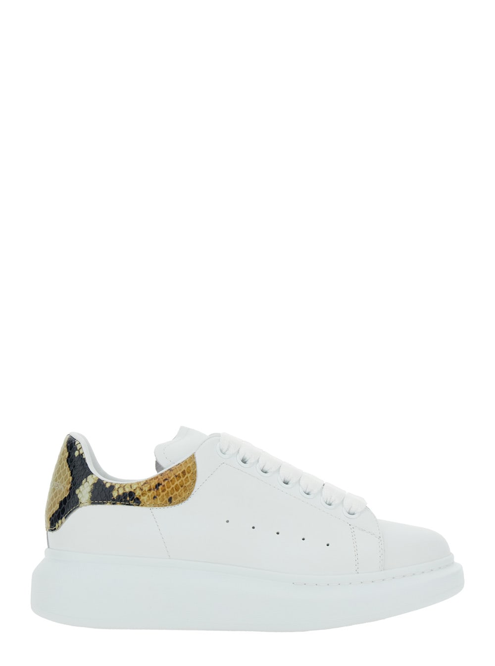 Alexander Mcqueen White Oversize Sneakers With Snake Print On The Heel In Leather Woman In White