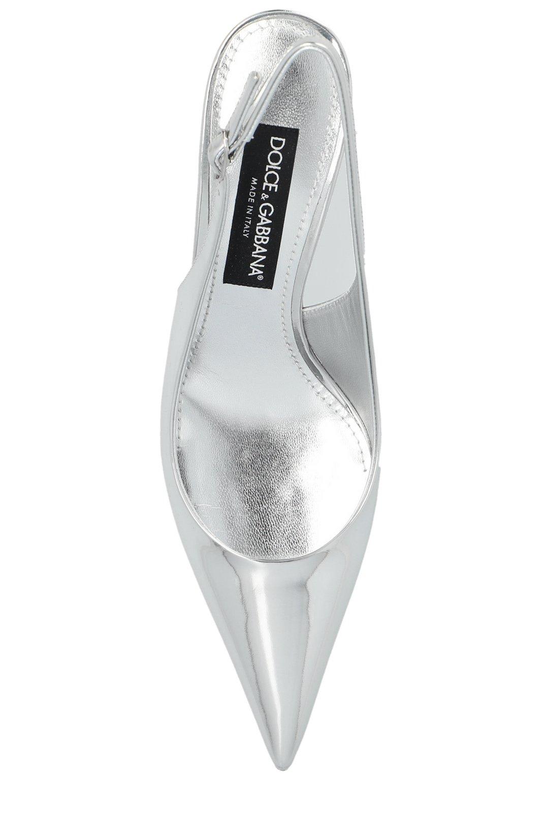 Dolce & Gabbana 60 Mirrored Leather Slingback Pumps In Silver