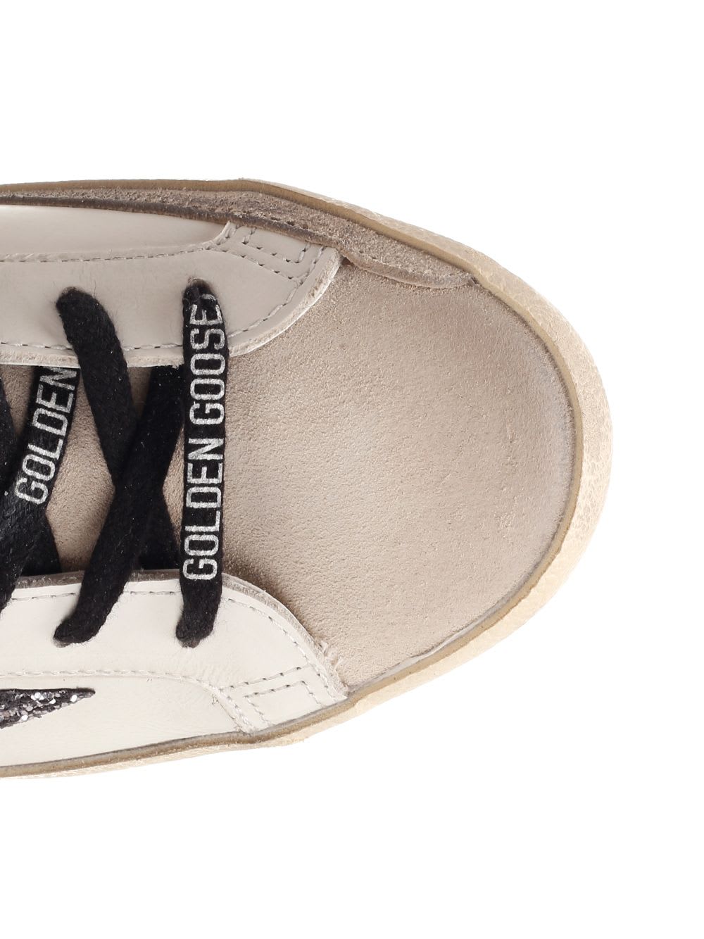 Golden Goose Super-star Distressed Suede-trimmed Glittered Leather Sneakers In White
