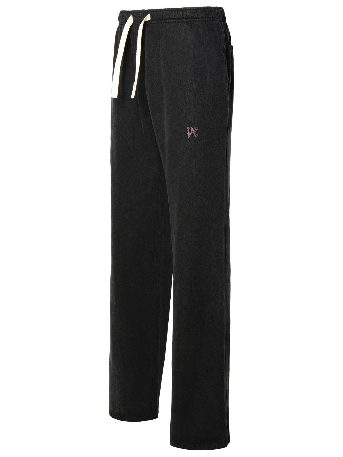 Shop Palm Angels Monogram Embroidered Drawstring Pants In Black Off