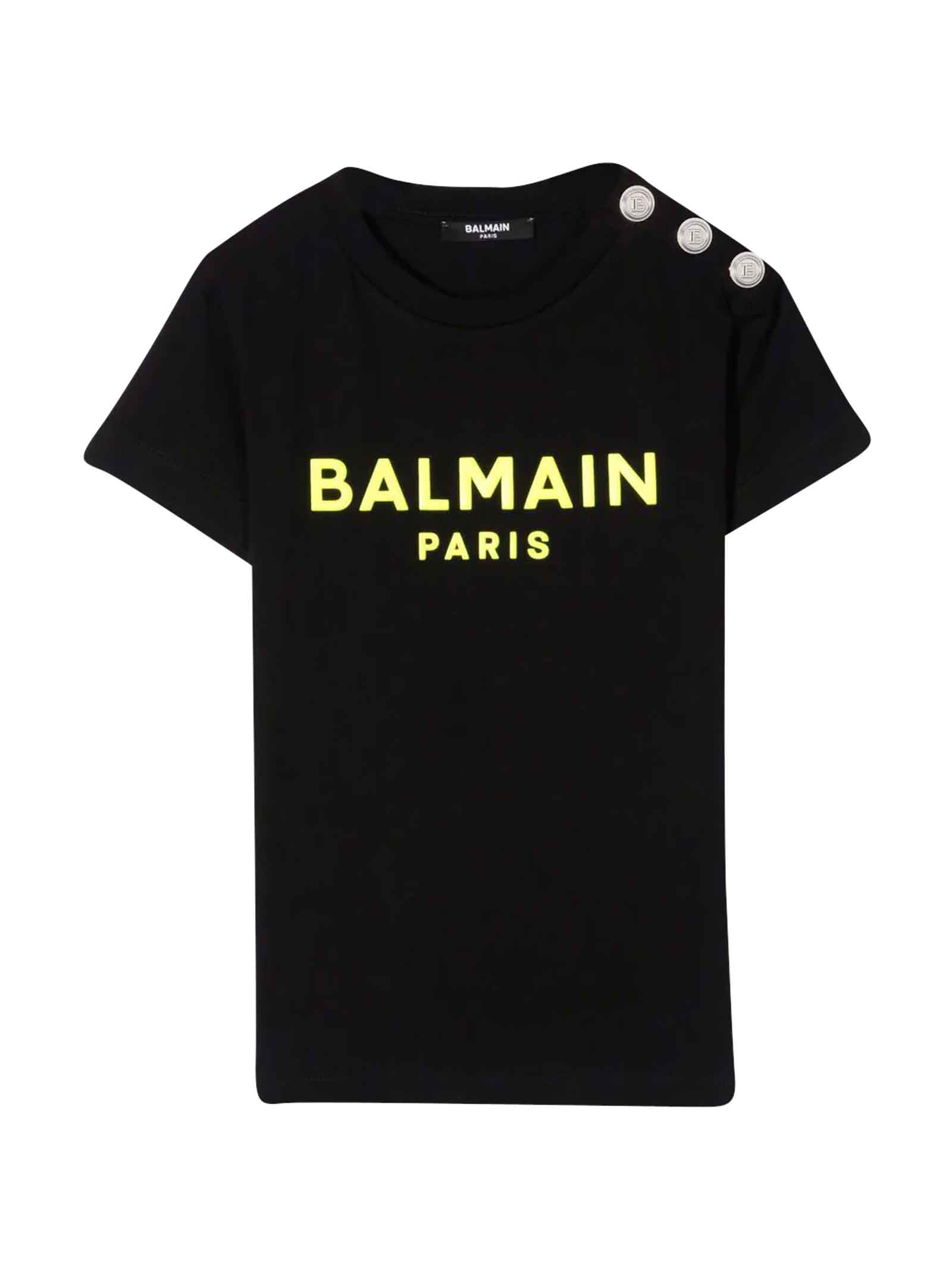 Balmain Black T-shirt With Yellow Print