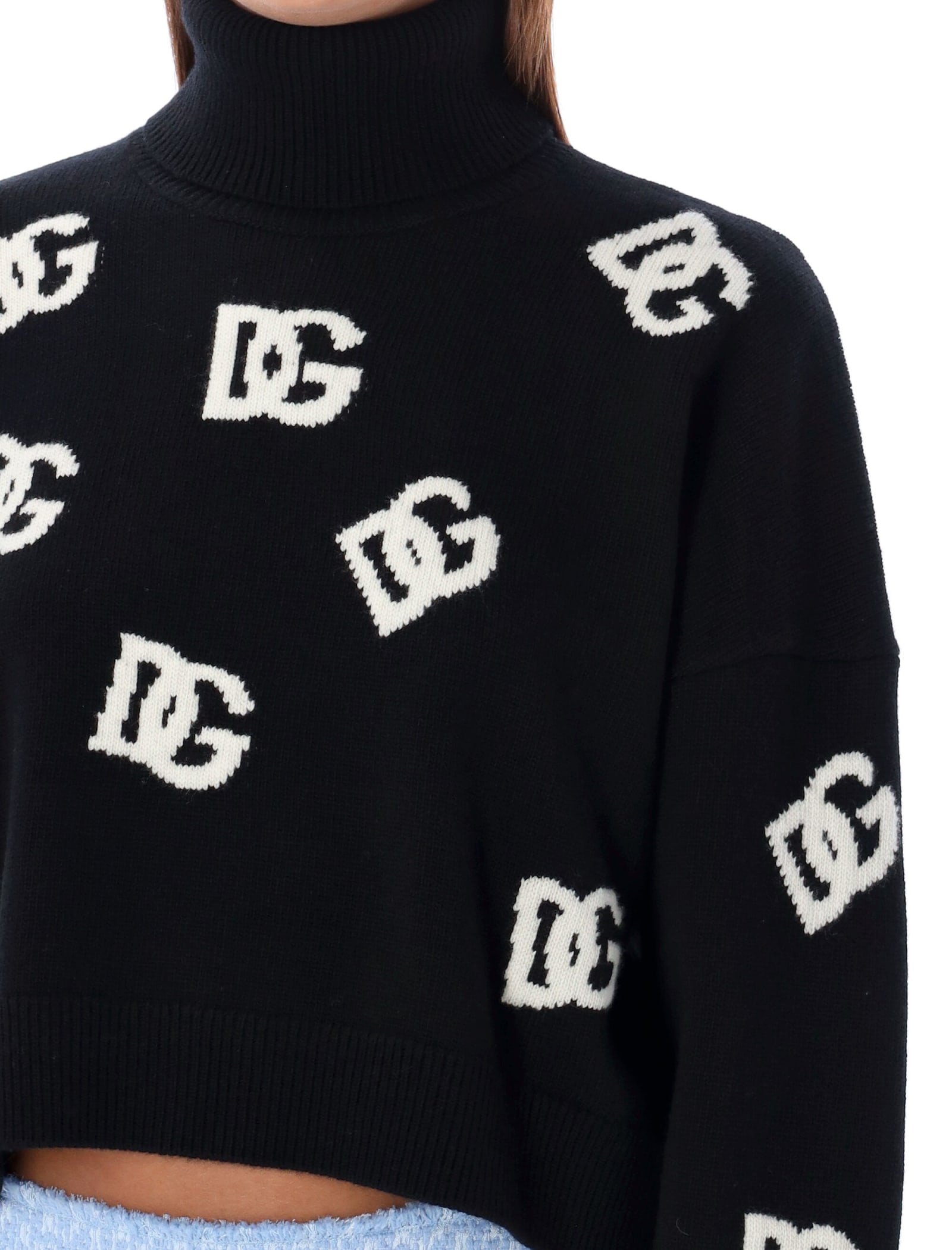 Shop Dolce & Gabbana Dg Intarsia High Neck Sweater In Black White