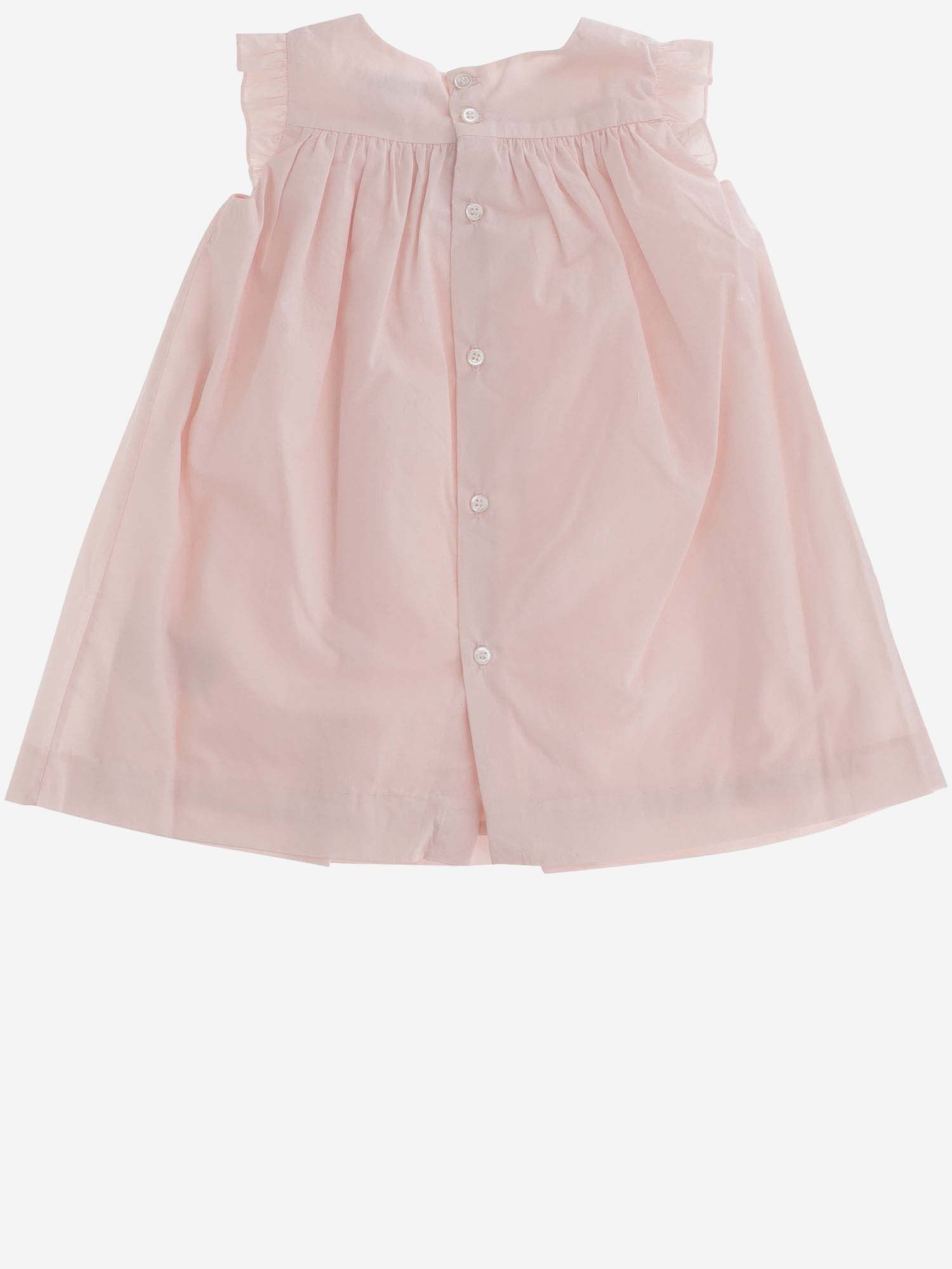 Shop Bonpoint Cotton Dress With Smock Stitch Embroidery In Pink