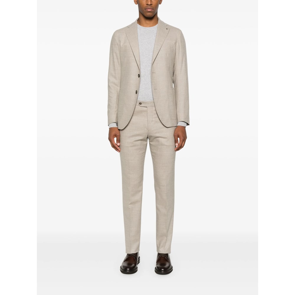 Tagliatore Long Sleeve Blazer And Belt Loop Pants Set In Neutral