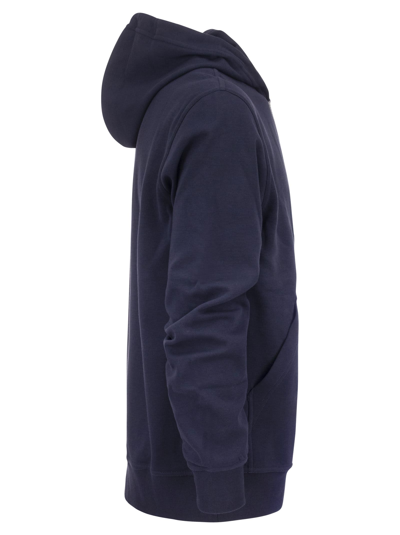 Shop Brunello Cucinelli Techno Cotton Interlock Zip-front Hooded Sweatshirt In Navy Blue