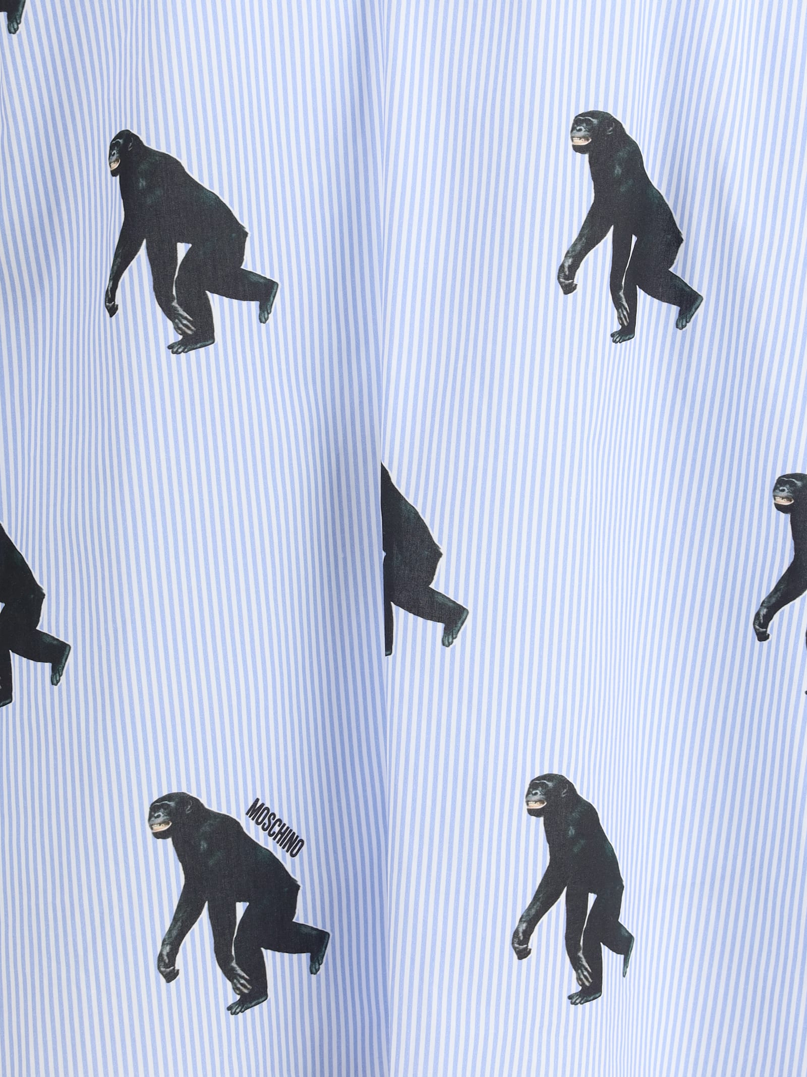 Moschino Poplin Shirt Allover Chimpanzee In Light Blue