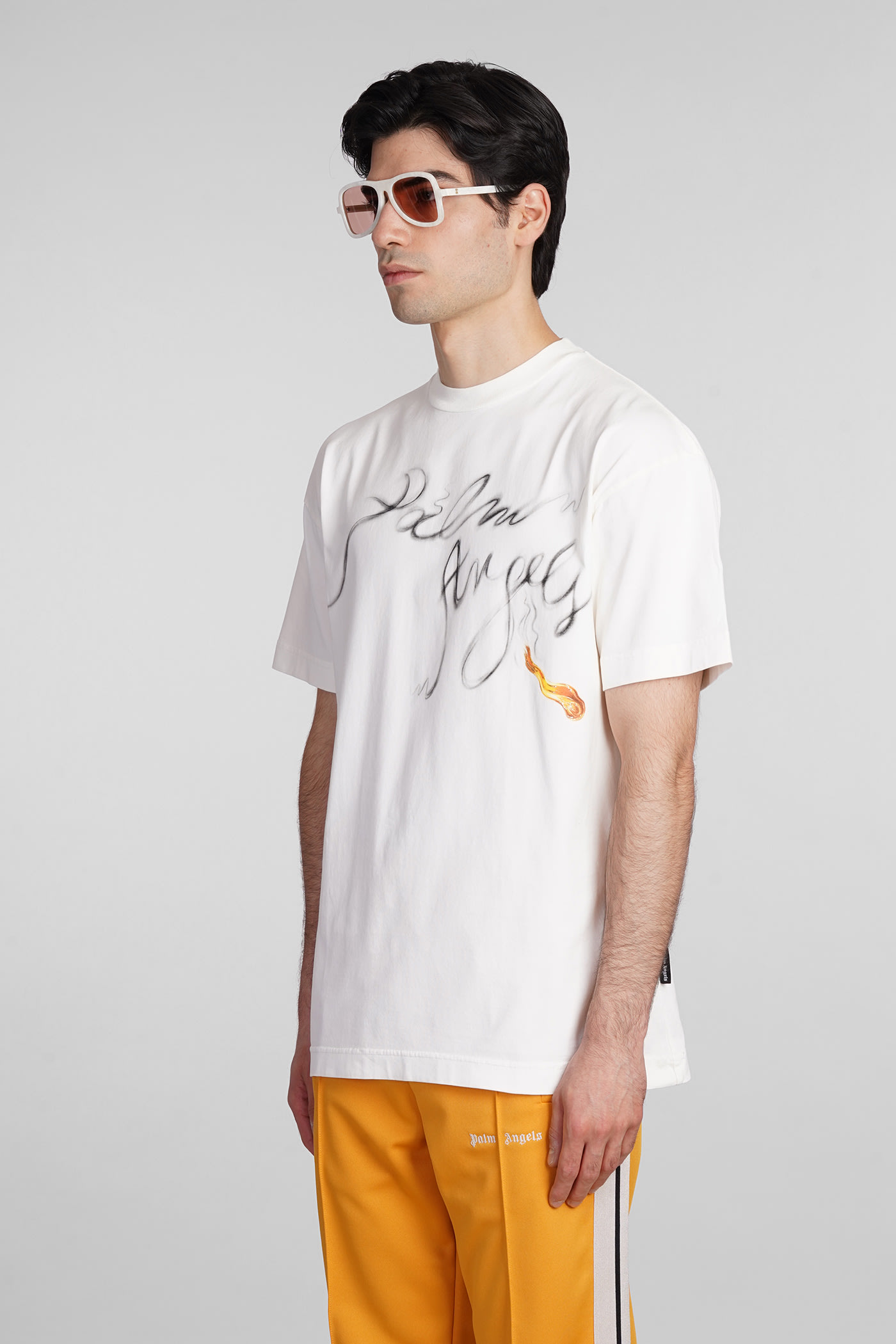 Shop Palm Angels T-shirt In Beige Cotton