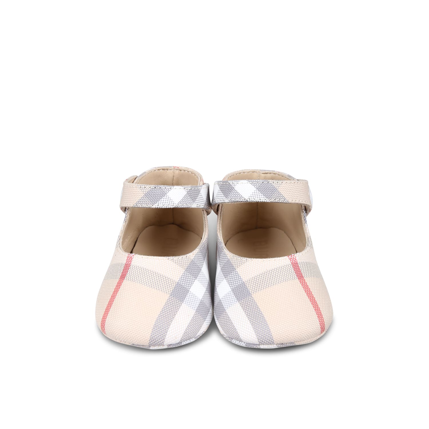 Shop Burberry Beige Mary Jane Ballet Flats For Baby Girl Vintage Check In Pale Stone