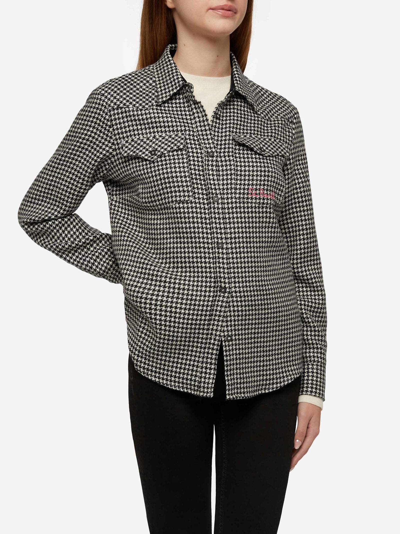 Wool Shirt Deer With Pied De Poul Print