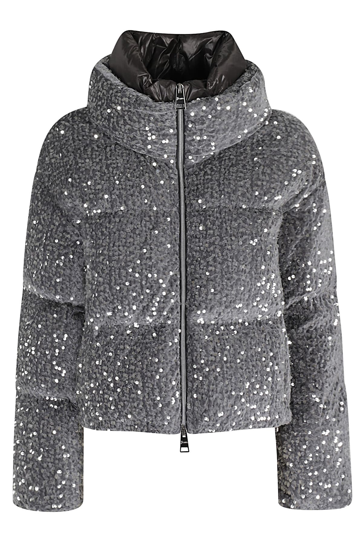 Shop Herno Cappa In Velluto Paillettes In Grigio Perla