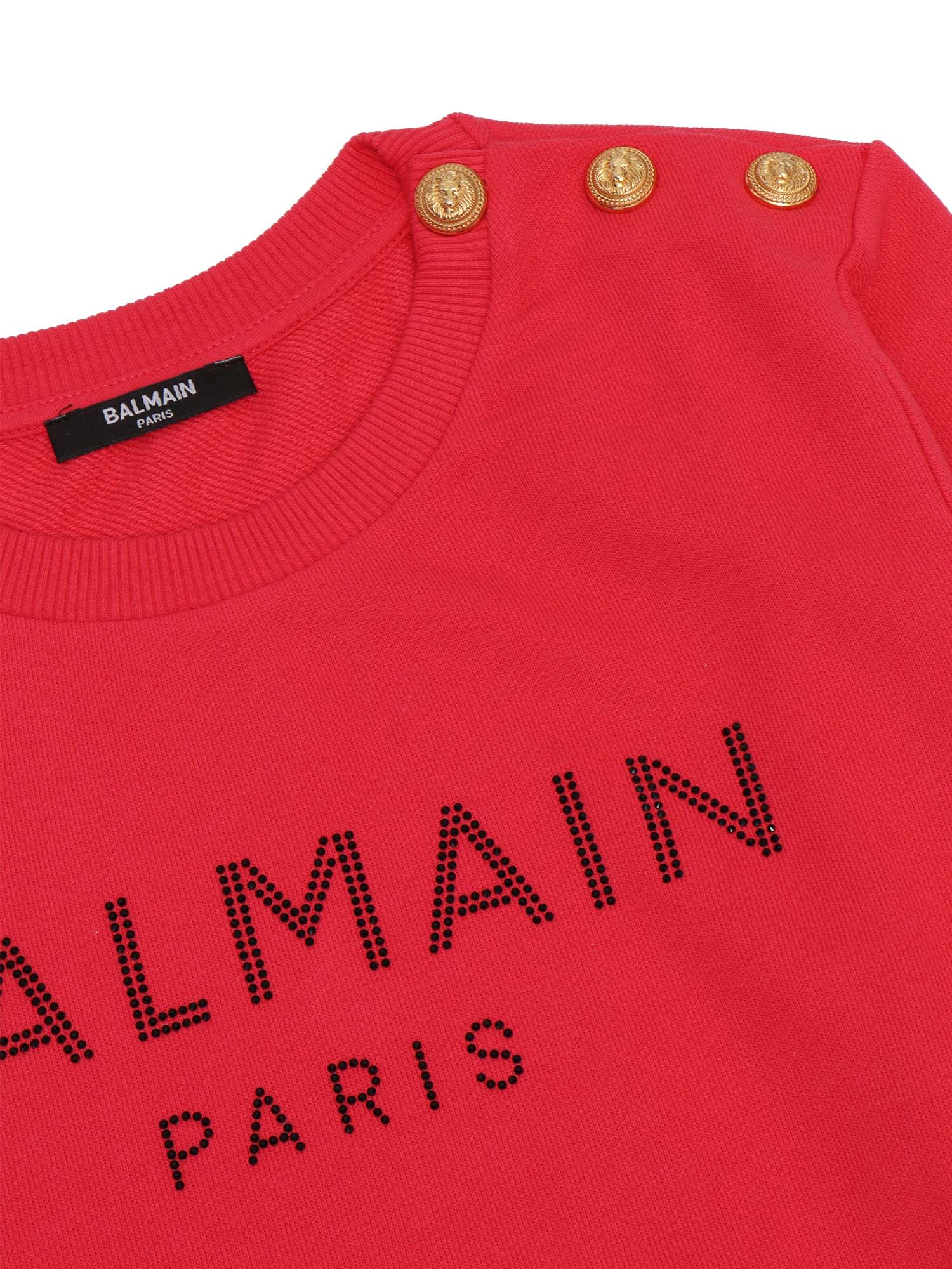 Balmain Logo Cotton Jersey Sweatshirt In Red