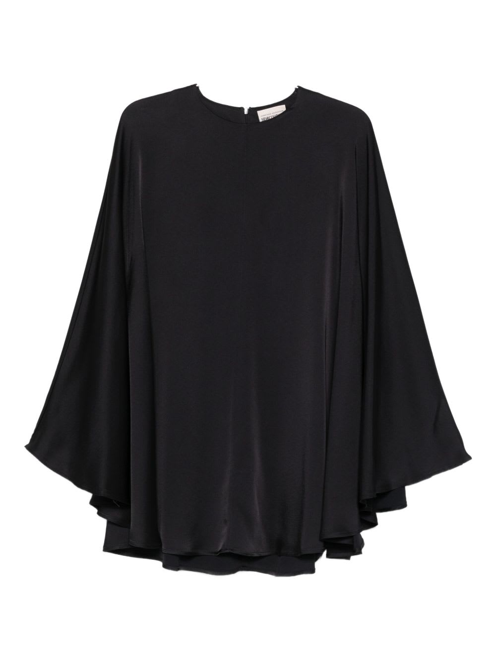 Semicouture Flowy Mini Dress With Cape And Flared Sleeves In Black