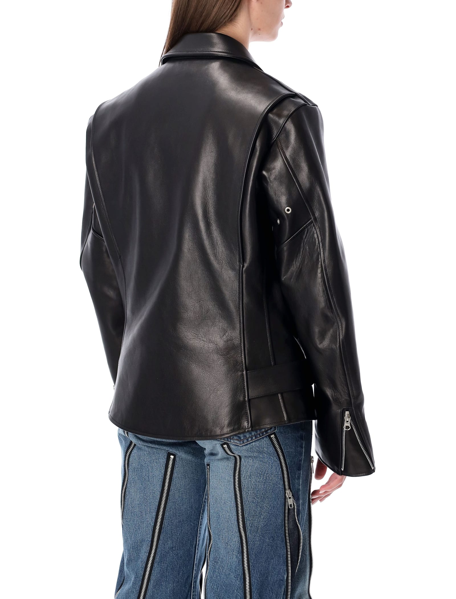 Junya Watanabe Black Leather Biker Jacket In Black