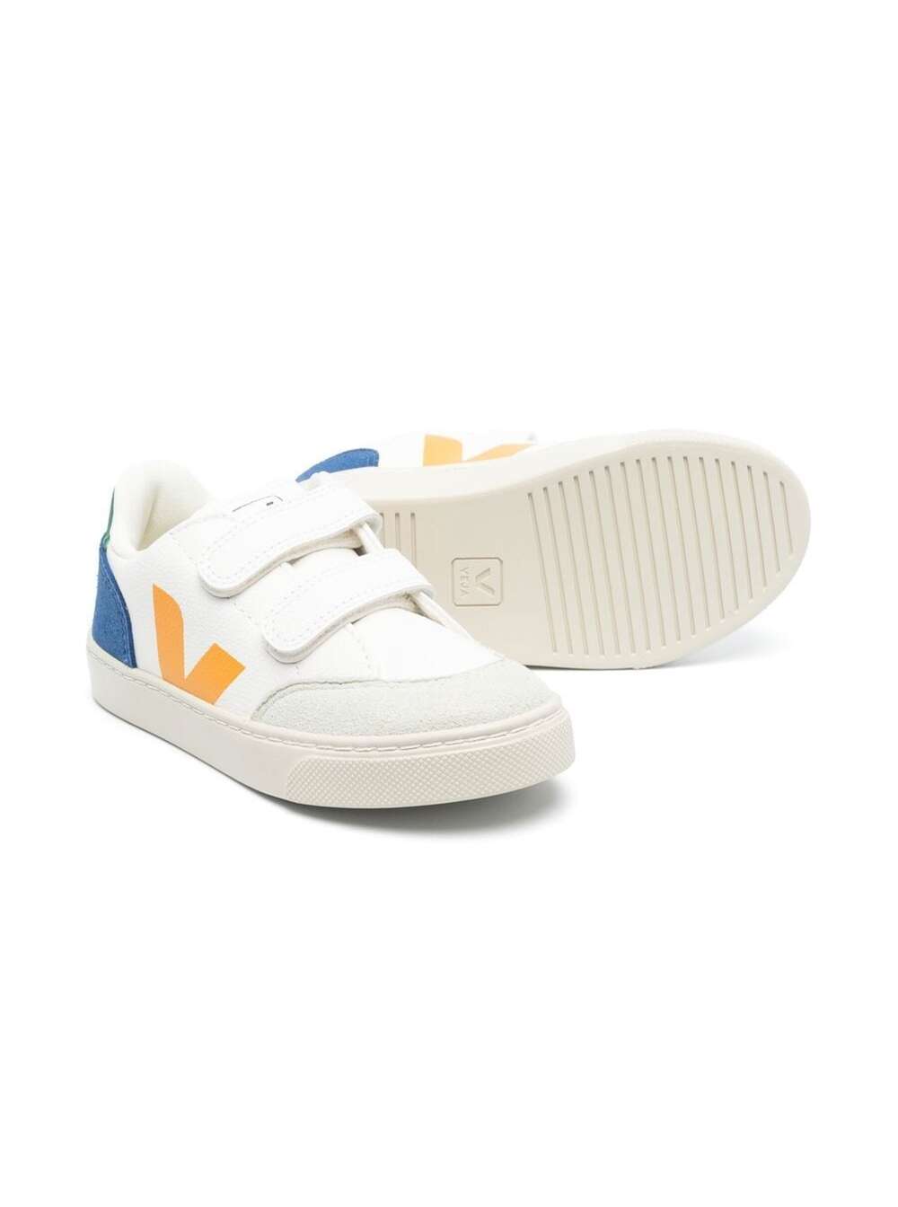 Shop Veja White Sneakers V-12 With Touch Strap In White Leather Kids In Multicolor