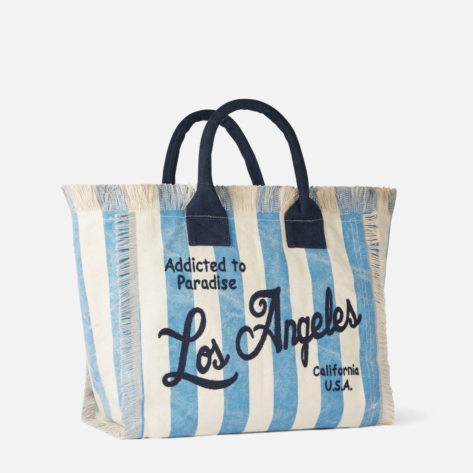 Shop Mc2 Saint Barth Vanity Canvas Shoulder Bag With Los Angeles Print In Blue