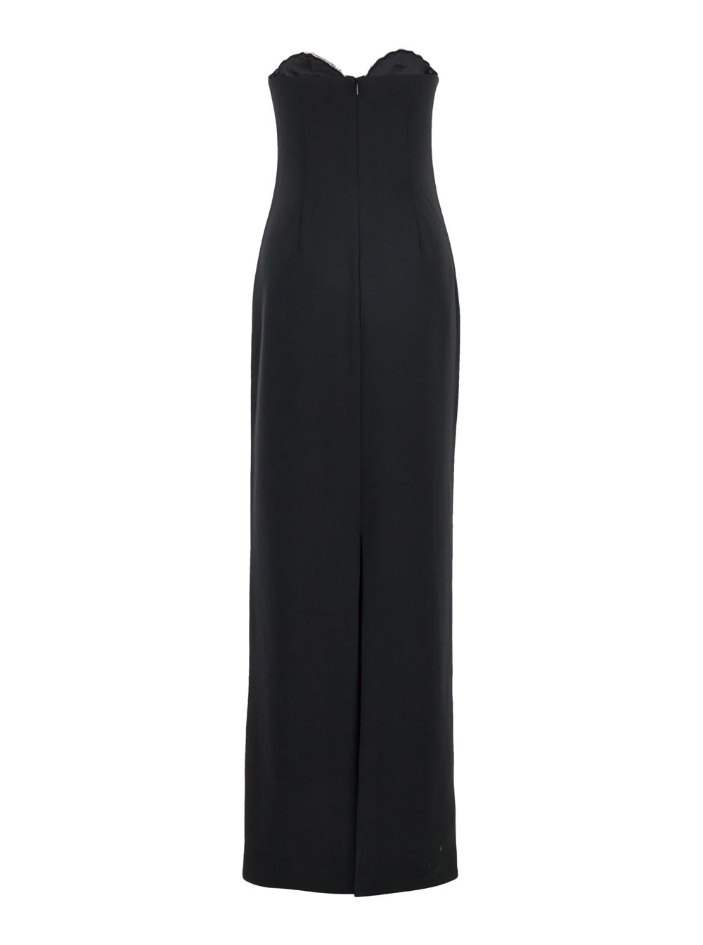 Shop Retroféte Jessalin Black Long Dress With Heart-shaped Neckline And Crystals Decorations In Polyester Woman