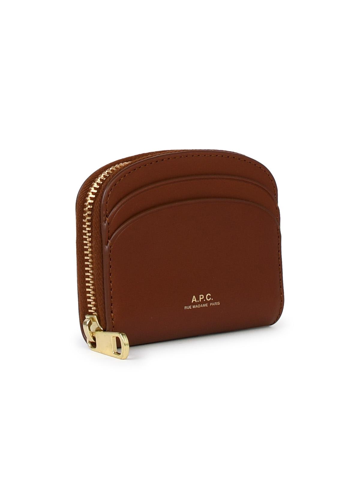 Shop Apc Small Demi Lune Brown Leather Wallet