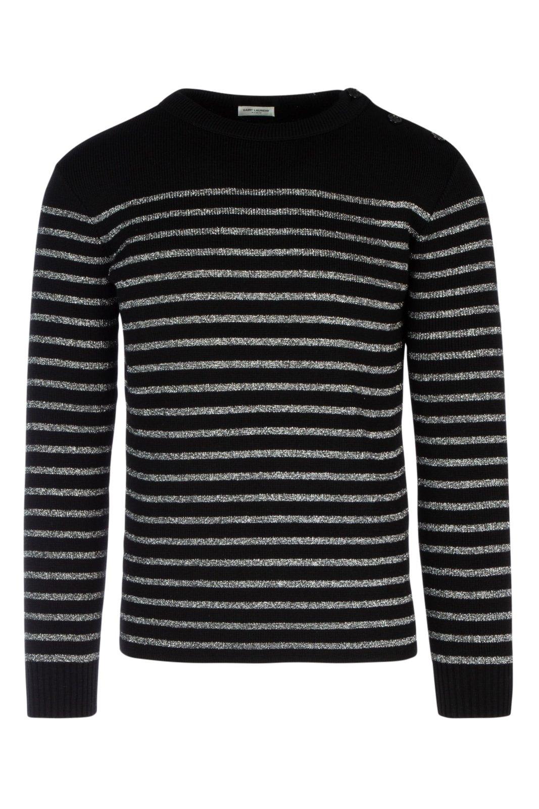 Saint Laurent Striped Sweater In Black