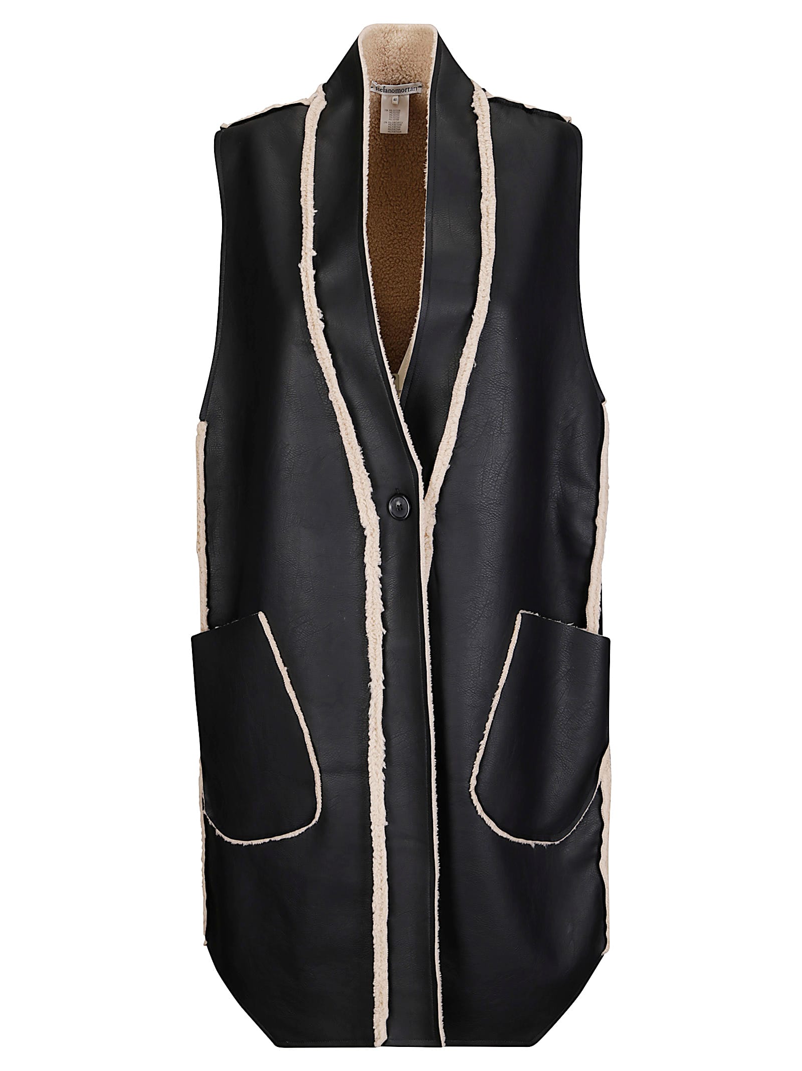 Stefano Mortari Long Sheepskin-effect Vest In Synthetic Material In Black
