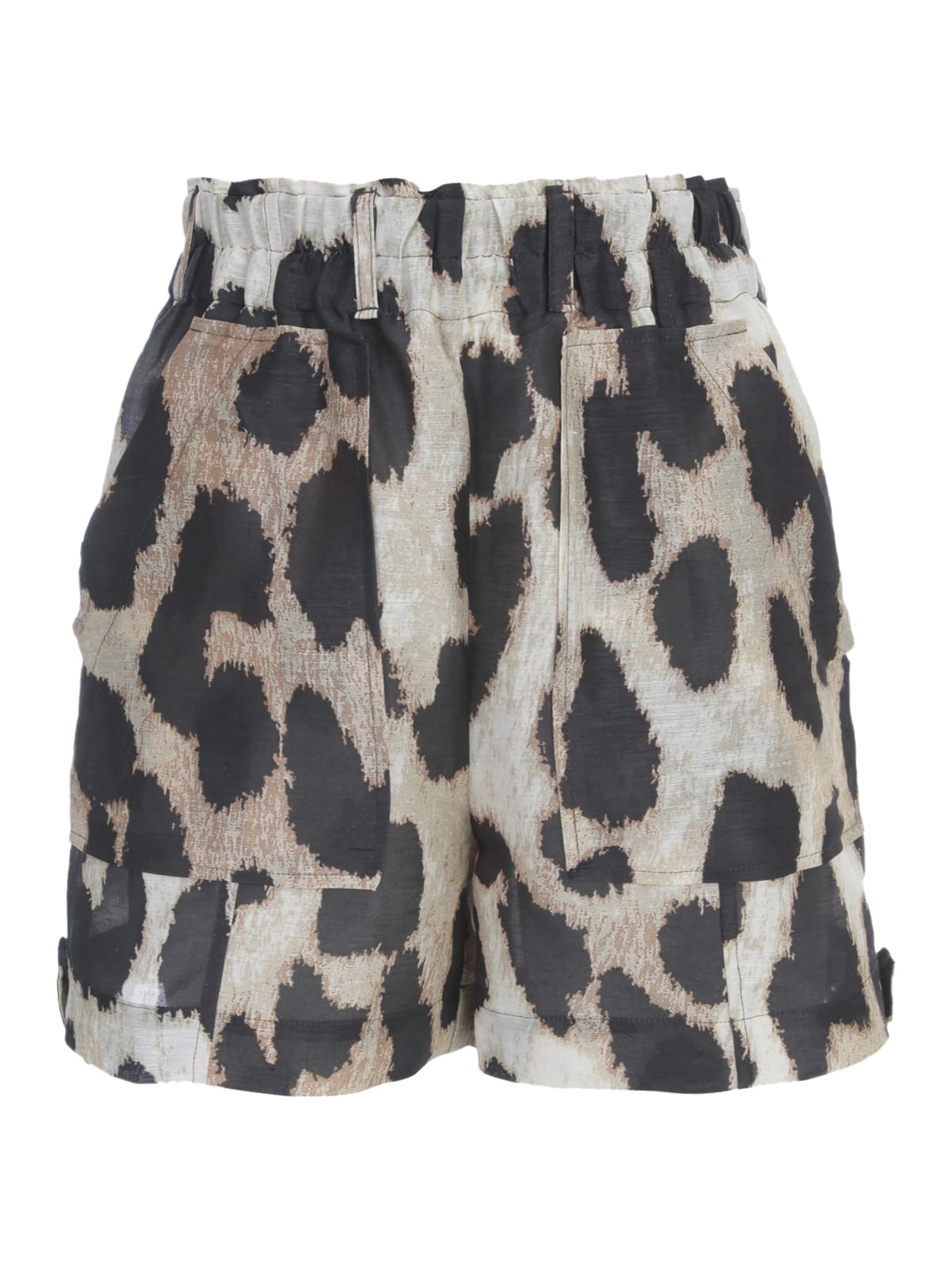 GANNI SILK LINEN SHORTS ANIMALIER,11319388