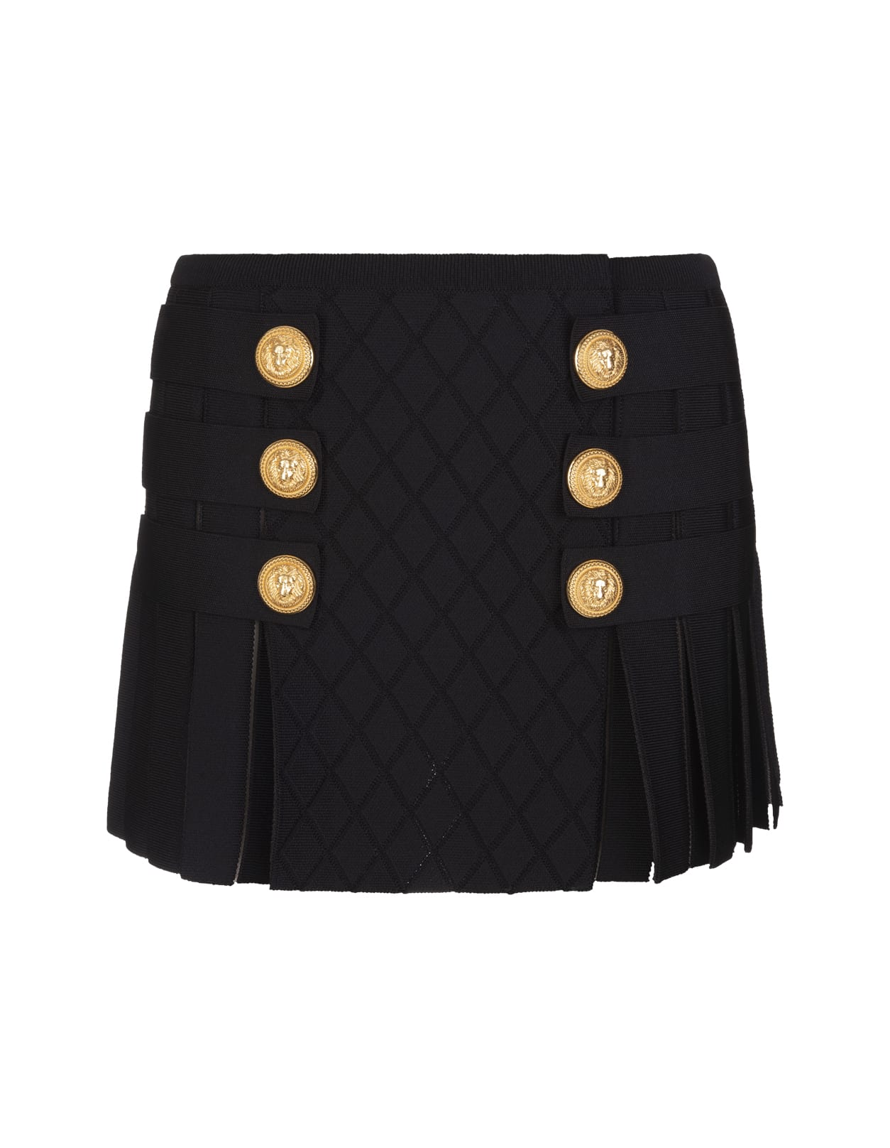 Balmain Pleated Mini Skirt In Black Knit