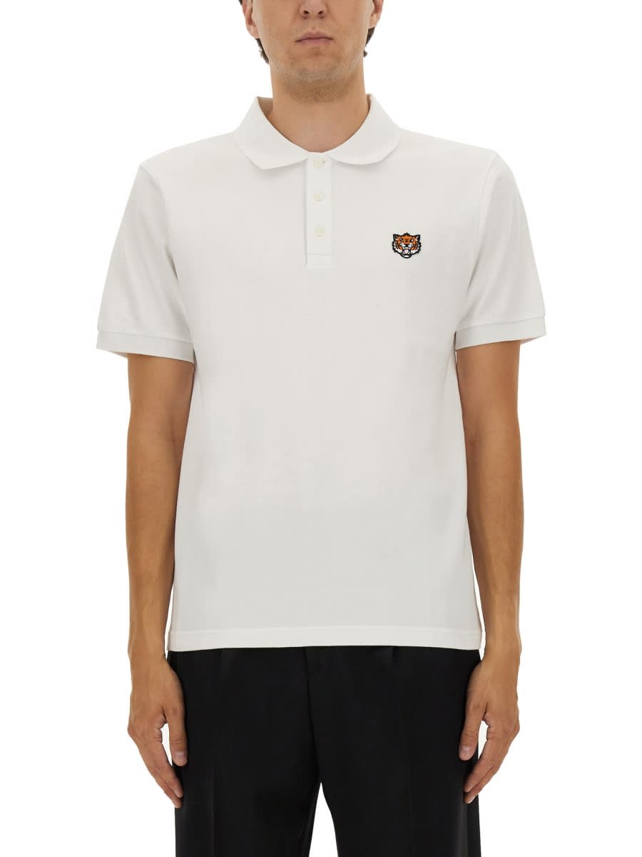 Kenzo Polo Shirt With Happy Tiger Embroidery In White