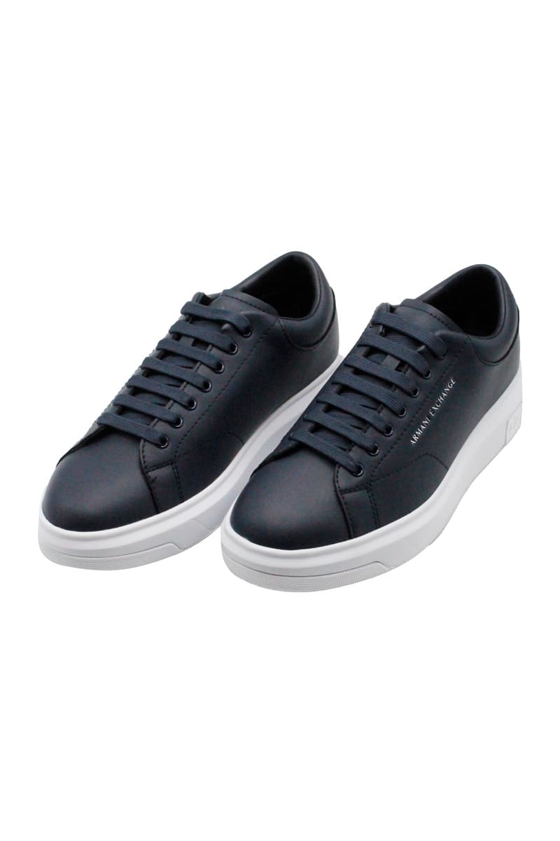 Armani Collezioni Light Sneaker In Soft Leather With White Sole In Blu