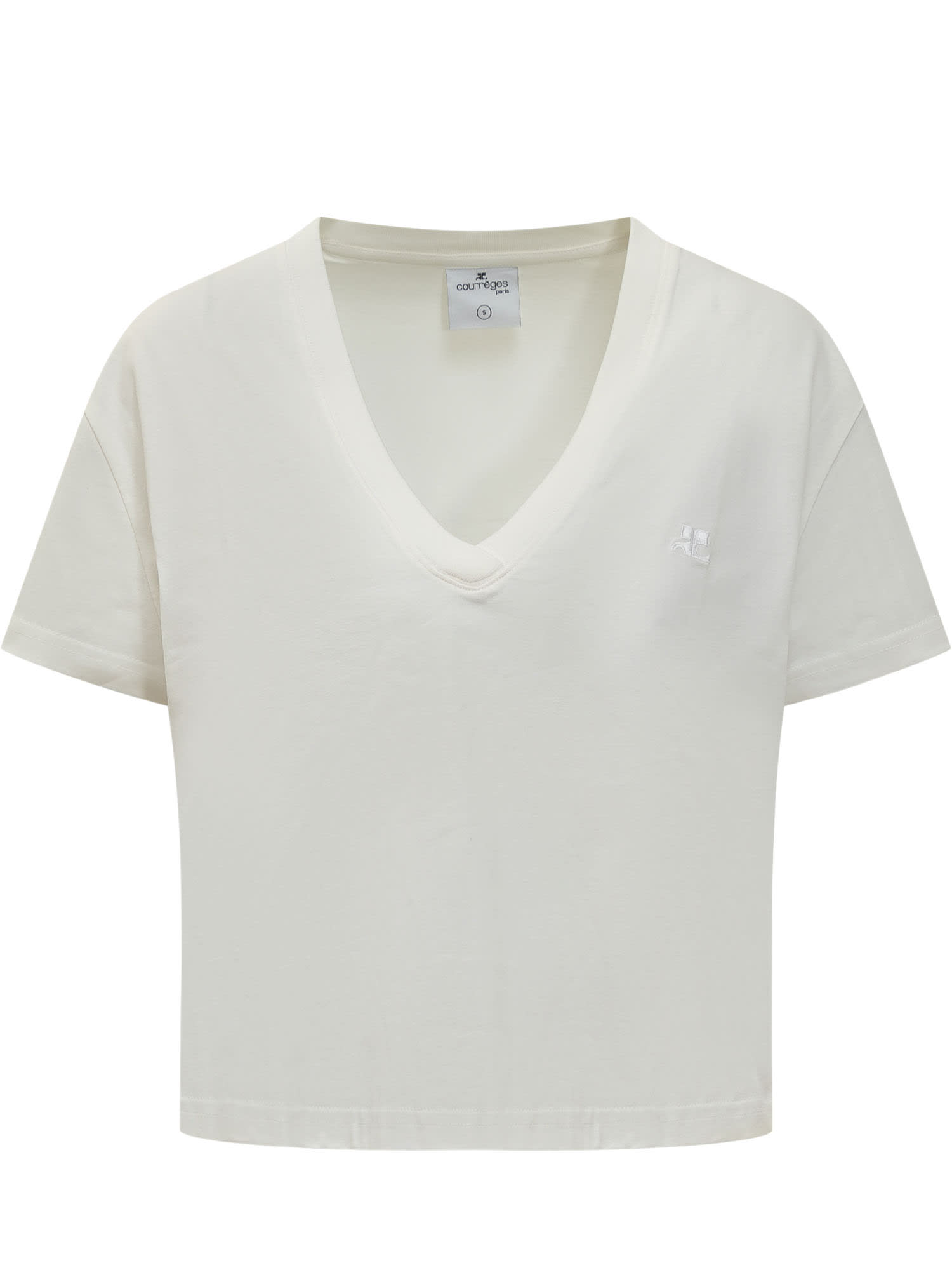 Shop Courrèges V-neck Cropped T-shirt In Heritage White