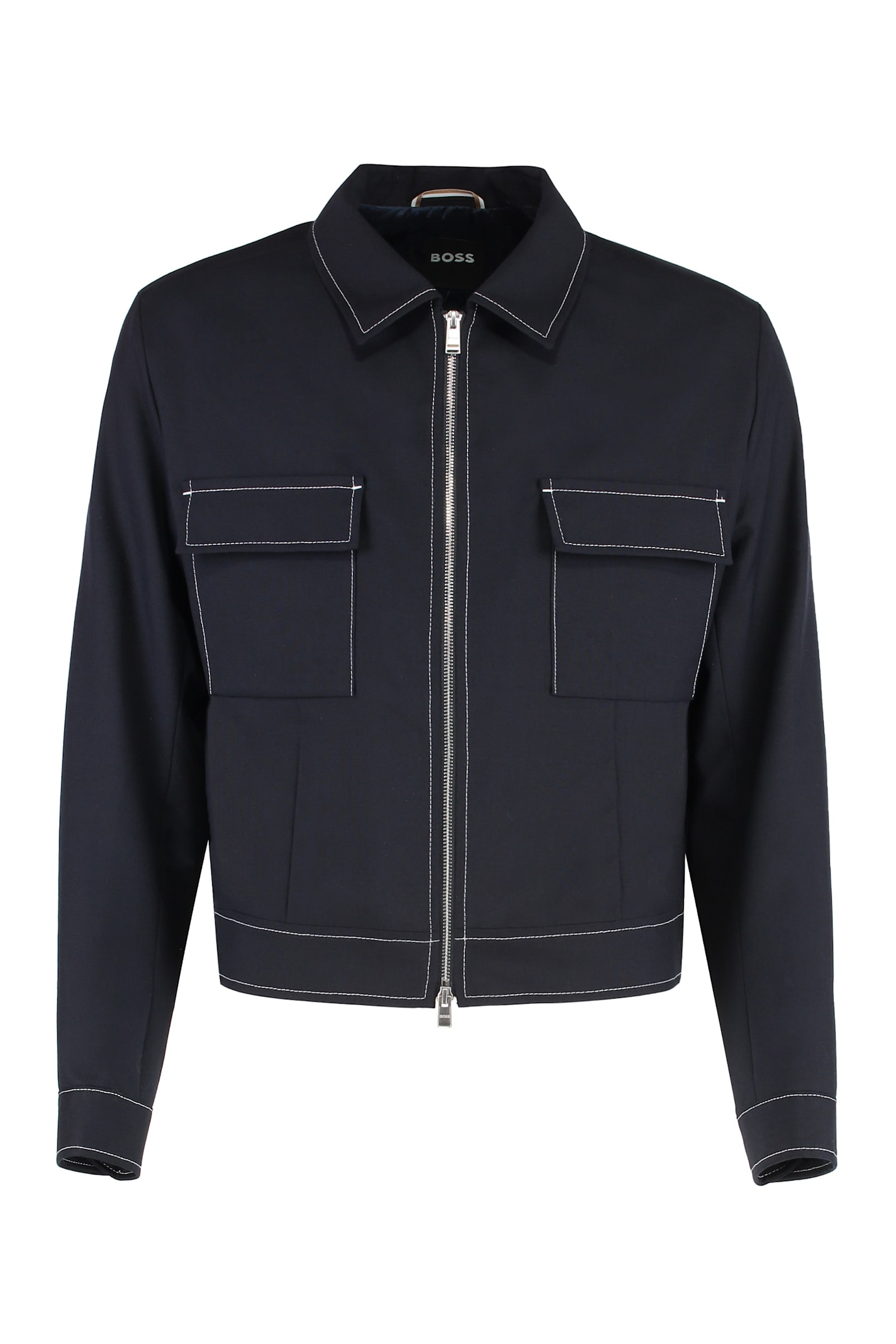 Hugo Boss Flap-pocket Contrast-stitching Jacket In Blue