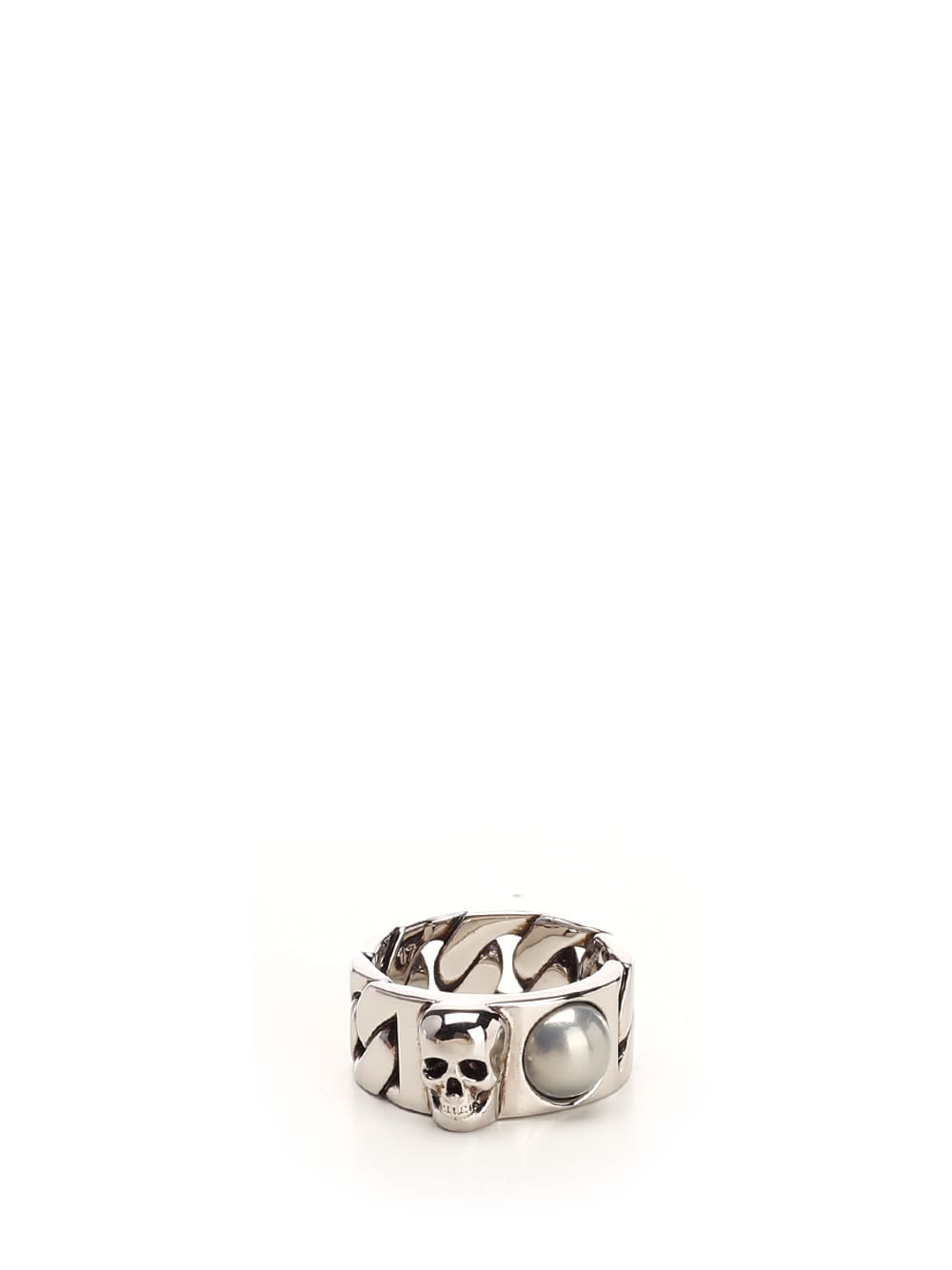 Alexander Mcqueen Skull & Pearl Ring In Silver