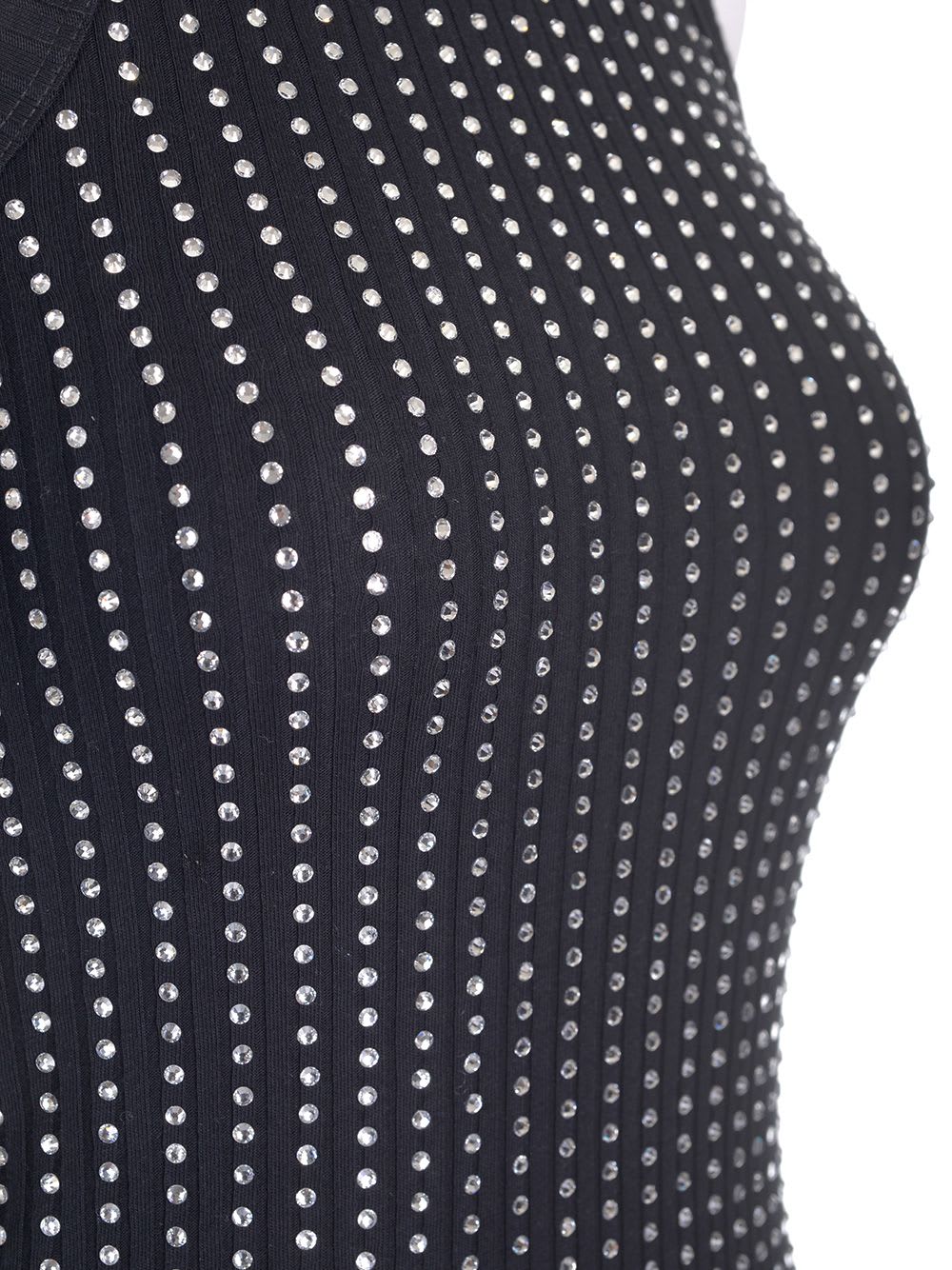 Attico Fitted Midi Dress With Shimmering Embellishments In Black