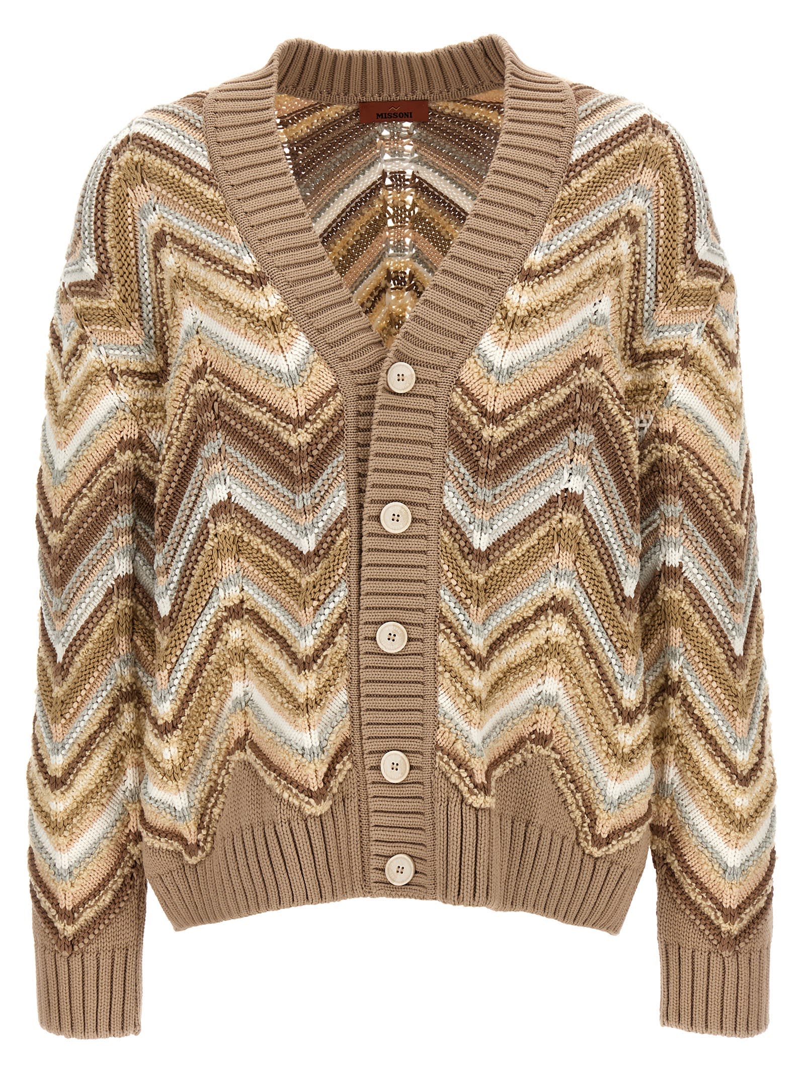 Shop Missoni Zig Zag Cardigan In Beige