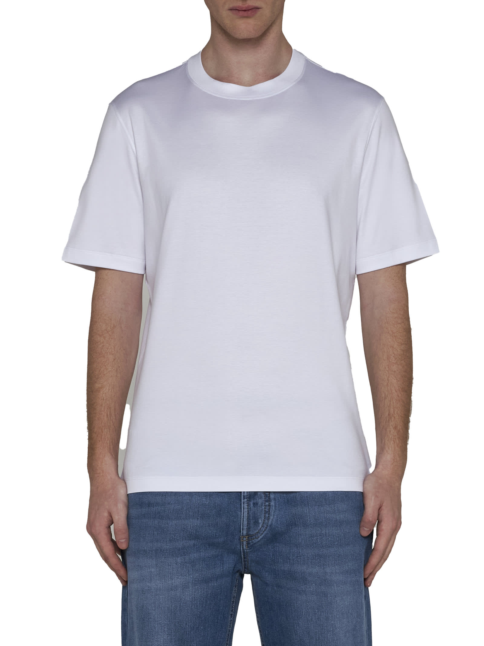 Brunello Cucinelli Cotton Jersey Crew Neck T-shirt With Faux-layering Clothing In Bianco