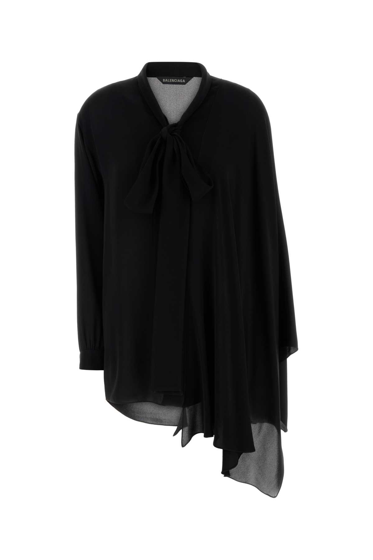 Balenciaga Black Blouse With Pussybow Collar And Asymmetric Design In Silk Woman