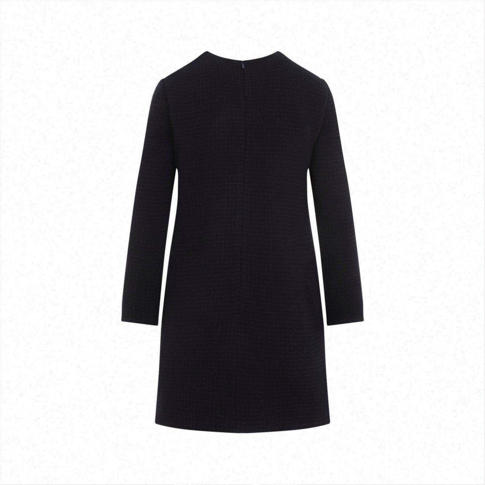 Shop Gucci Damier Boucle Long-sleeve Dress In Blue