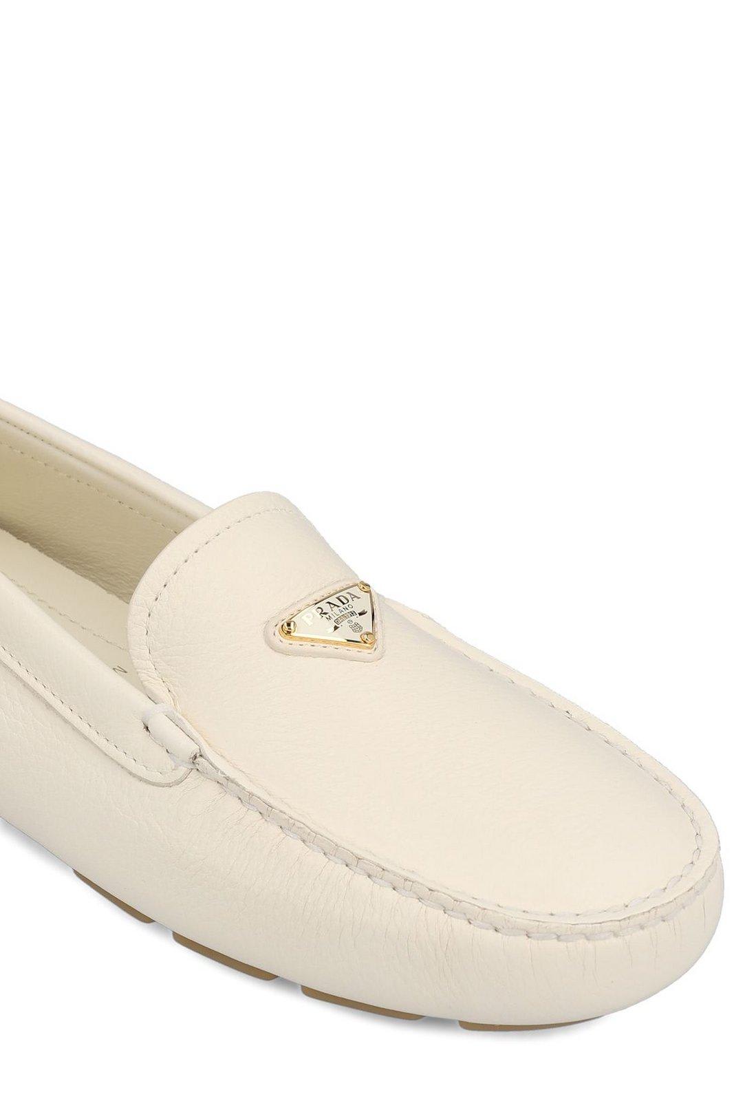 Shop Prada Triangle-logo Slip-on Loafers In White