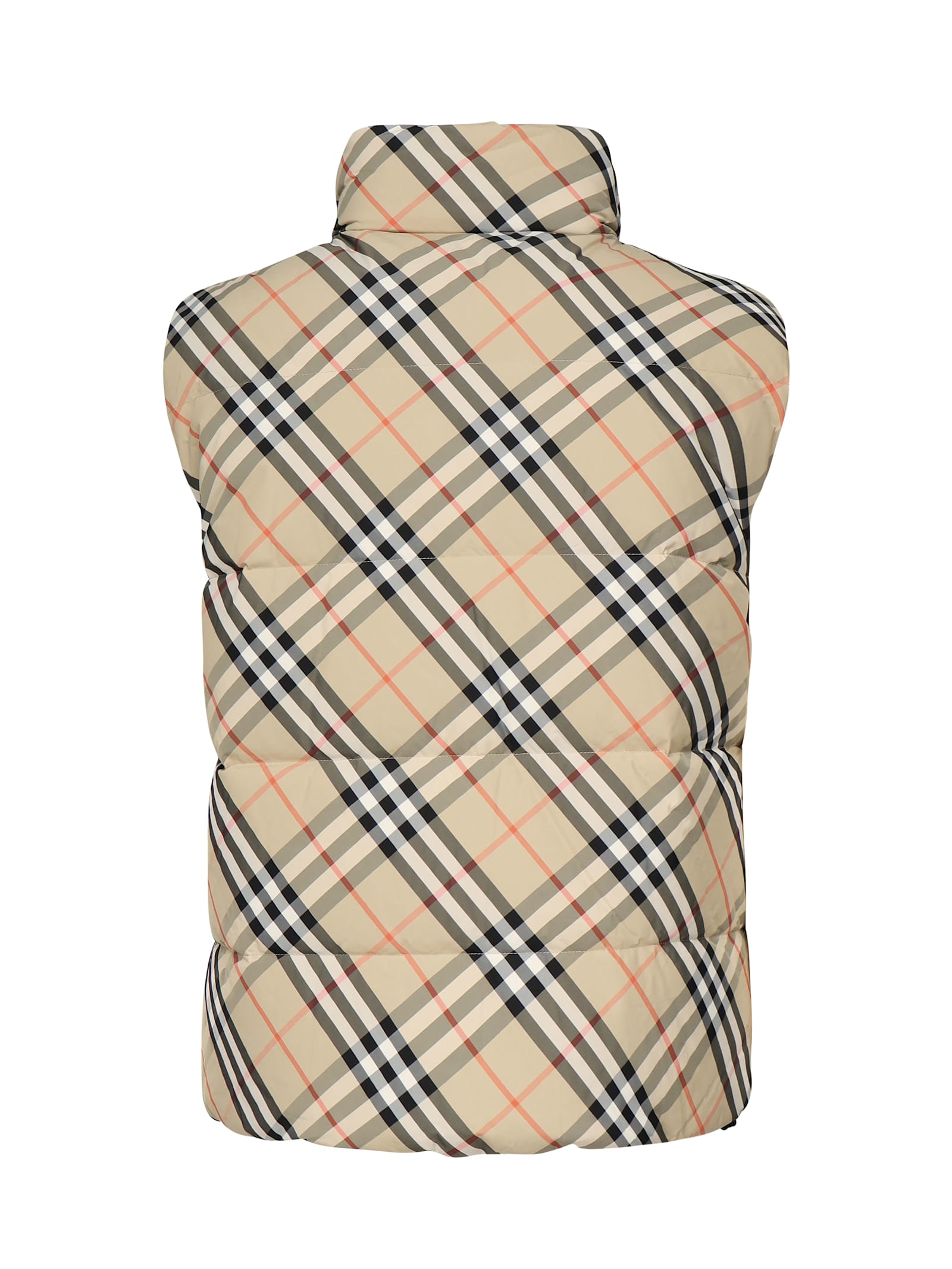 Burberry Beige Sleeveless Vest With All-over Check Motif In Tech Fabric Man In Sandipcheck
