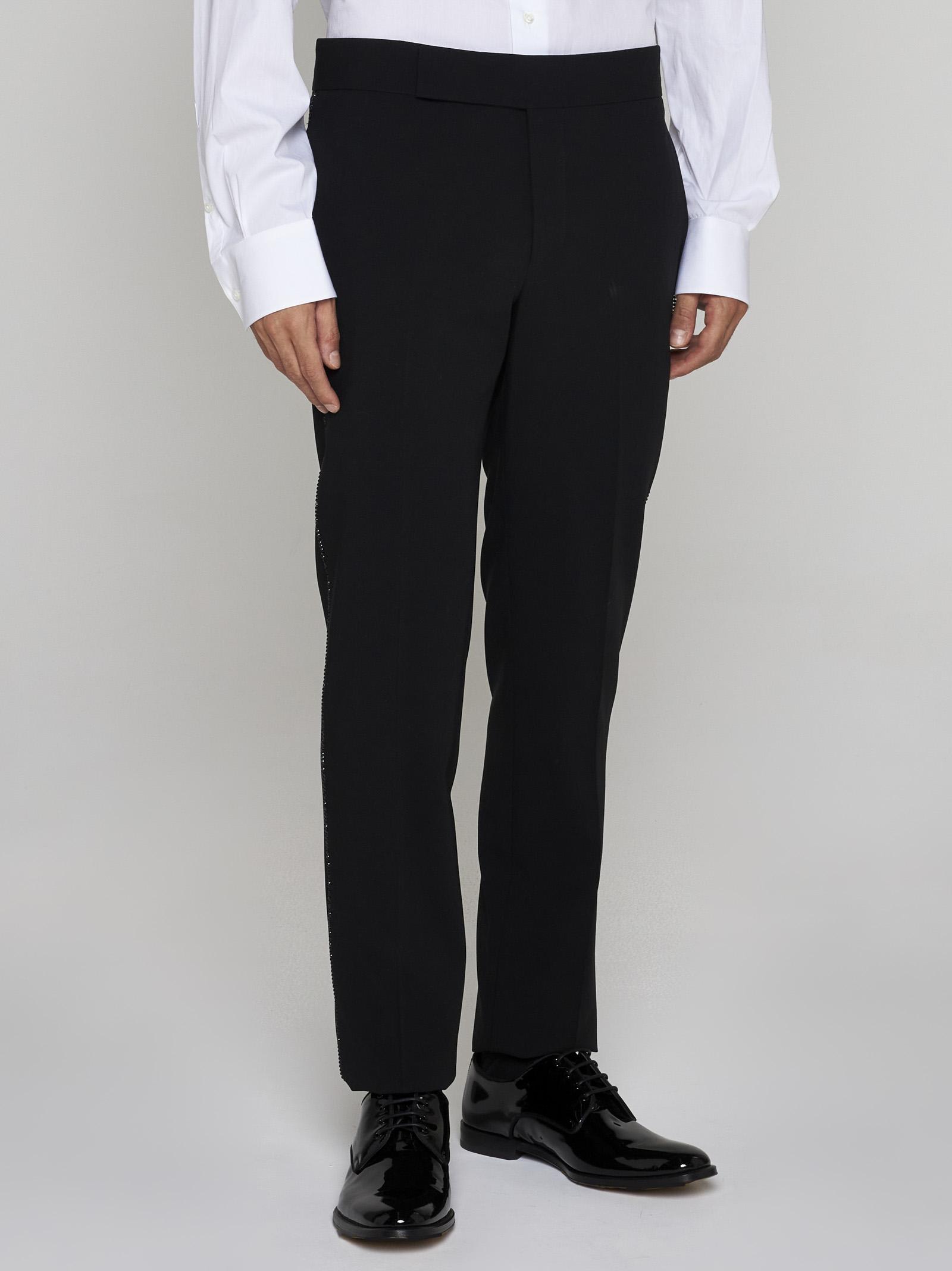 Shop Giorgio Armani Rhinestoned Wool Tuxedo Trousers In Black Beauty