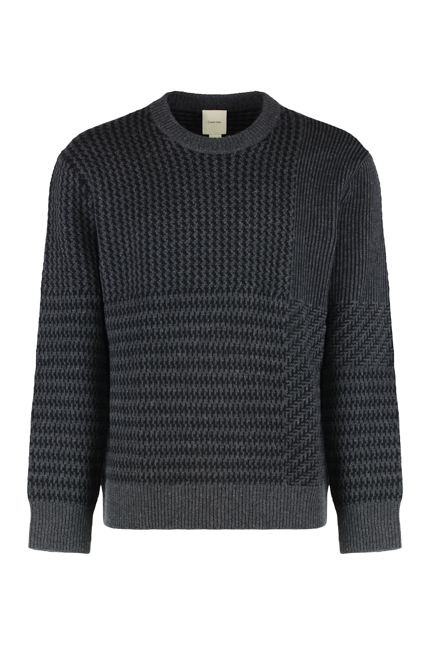 Calvin Klein Textured Knit Long Sleeve Crew Neck Sweater In Gray