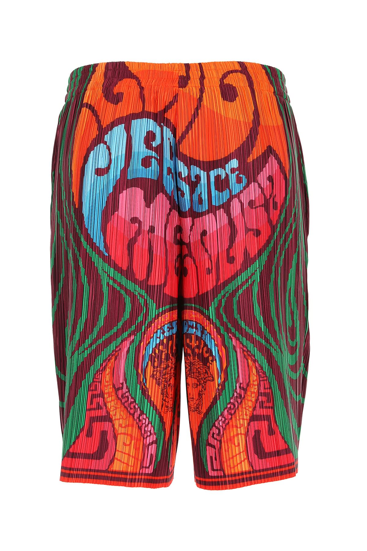 Versace Pleated Medusa Music Print Shorts In Multi