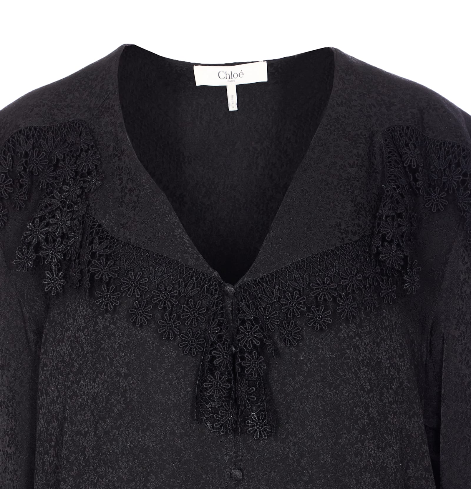 Chloé Blouse With Maxi Collar In Silk Jacquard And Lace In Black